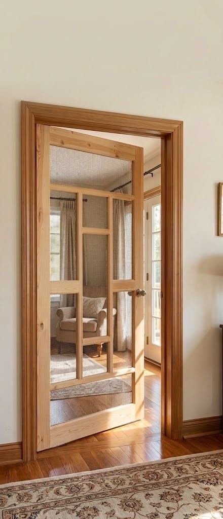 Solid pine framed door with glazed panels opening into a bright room