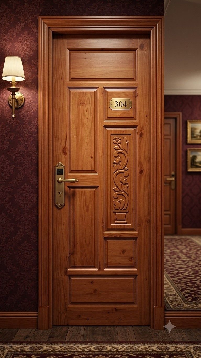Solid timber door in a minimal interior