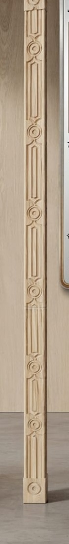 Ornate carved white pine pillar strip for door surrounds
