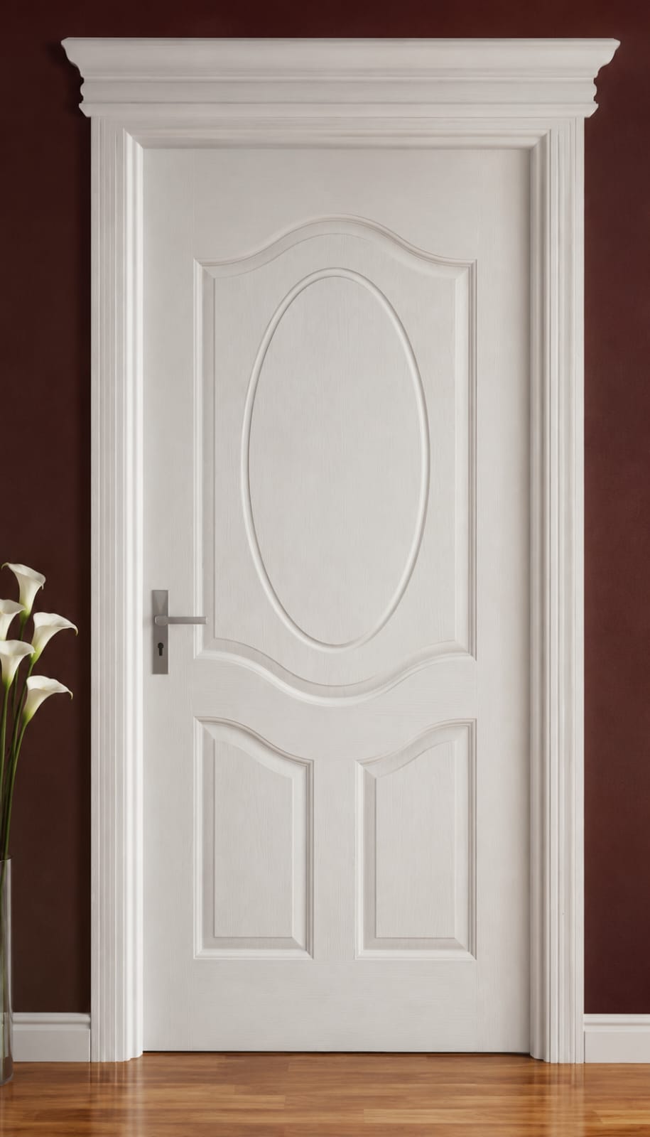 White painted classic door with oval centre panel