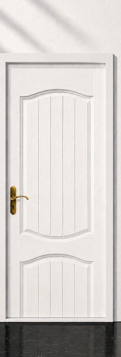 White Malaysian door with twin arched panels and vertical grooves