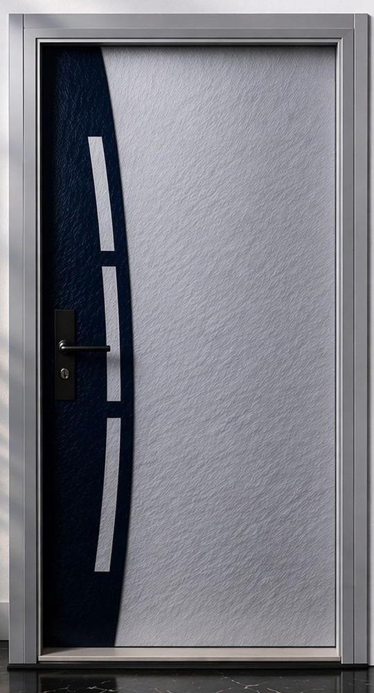 Silver and navy Turkish door with sweeping curved divide